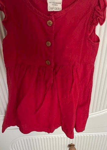 Kız Çocuk Kırmızı Kolsuz Keten Elbise - Görsel 3