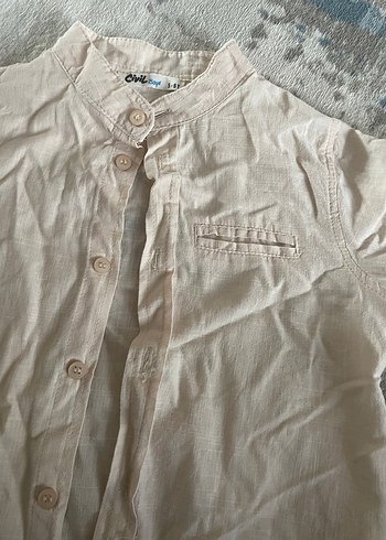 Bej Keten Erkek Çocuk Kısa Kollu Gömlek - Görsel 4