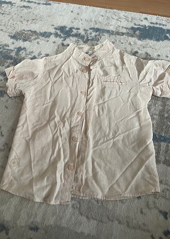 Bej Keten Erkek Çocuk Kısa Kollu Gömlek - Görsel 2