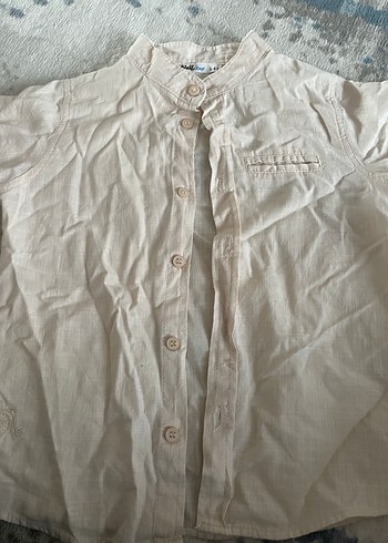 Bej Keten Erkek Çocuk Kısa Kollu Gömlek - Görsel 5