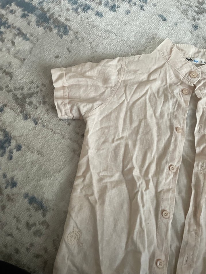 Bej Keten Erkek Çocuk Kısa Kollu Gömlek - Görsel 3