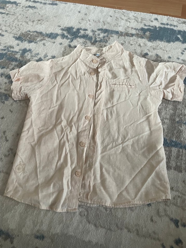 Bej Keten Erkek Çocuk Kısa Kollu Gömlek - Görsel 2