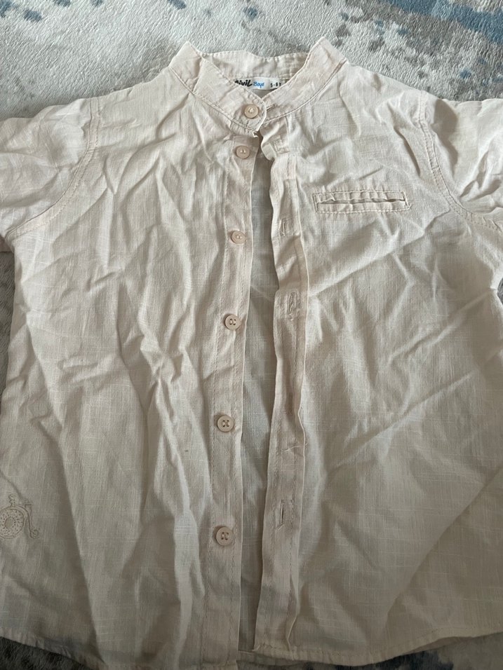 Bej Keten Erkek Çocuk Kısa Kollu Gömlek - Görsel 5