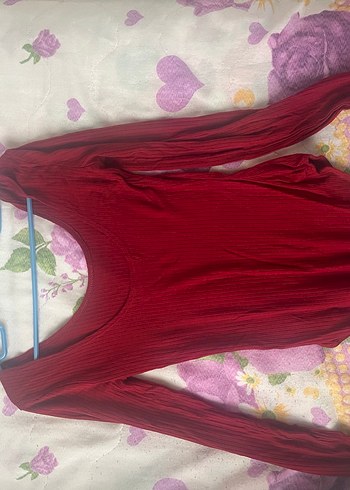 Bordo V Yakalı Uzun Kollu bluz - Görsel 2