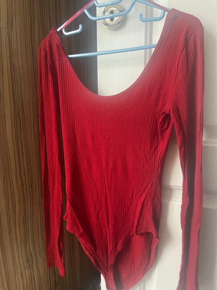 Bordo V Yakalı Uzun Kollu bluz - Görsel 5