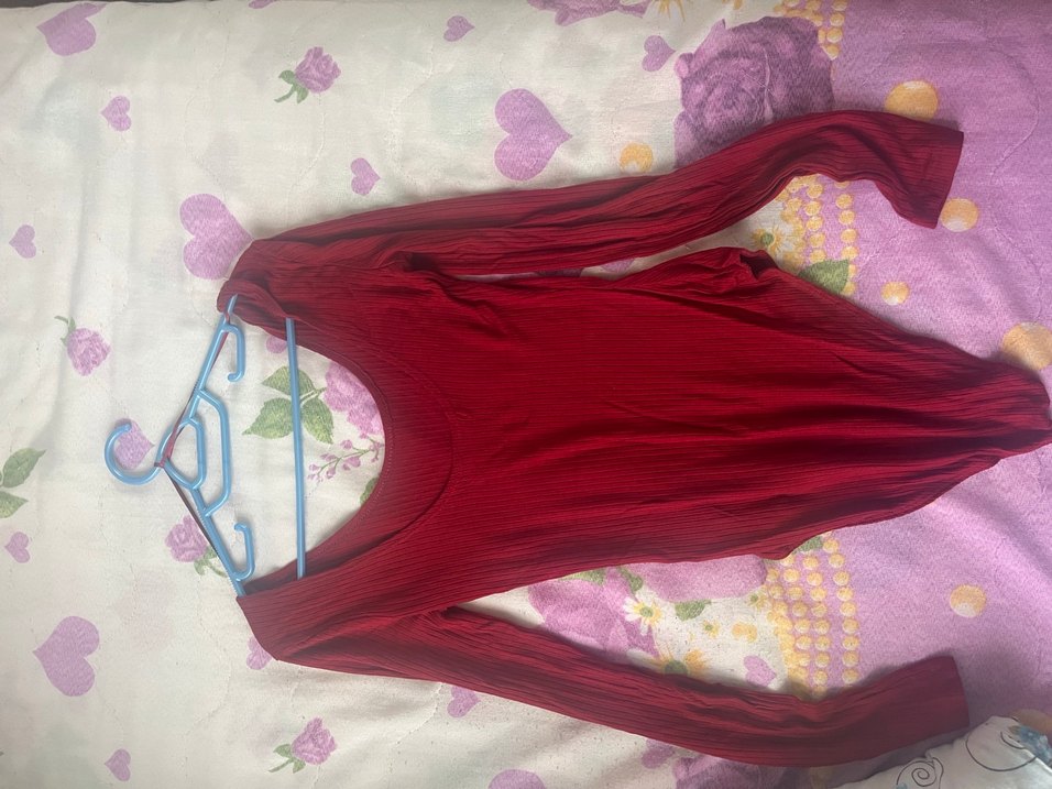 Bordo V Yakalı Uzun Kollu bluz - Görsel 2