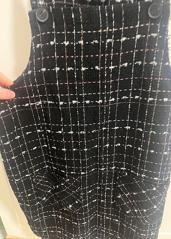 Siyah Kareli Kadın Mini Salopet - Görsel 4