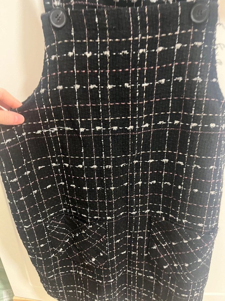 Siyah Kareli Kadın Mini Salopet - Görsel 4