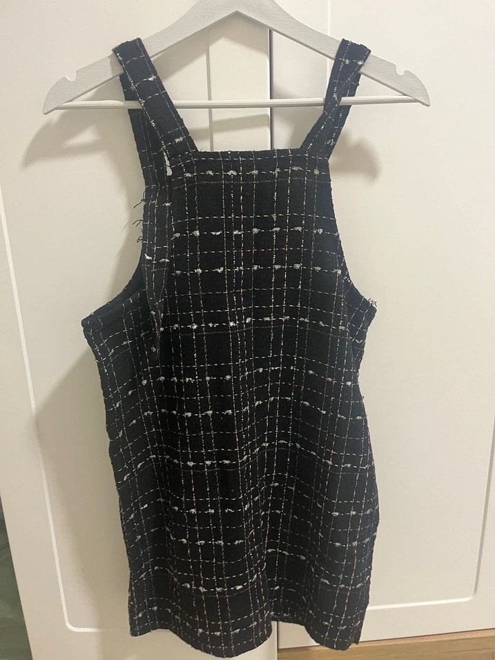 Siyah Kareli Kadın Mini Salopet - Görsel 2