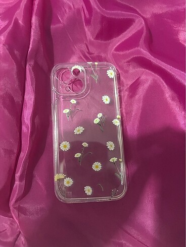 iPhone 15 kılıf şeffaf çiçek desenli kamera korumalı