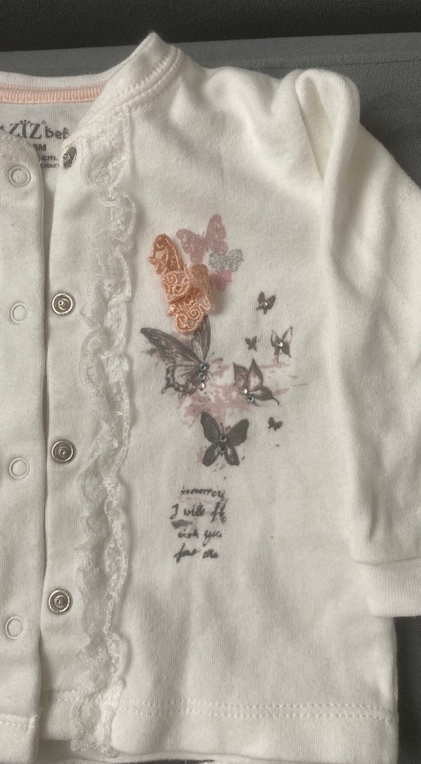 Bebek Kız Beyaz Nakışlı Uzun Kollu Takım - Görsel 4