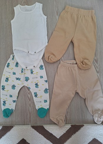 3 Ay Beden Bebek Erkek Kolsuz Pamuklu Üst ve Pantolon Seti