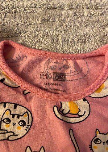 Kız Çocuk Pembe Kedi Baskılı Fırfırlı Tişört - Görsel 2