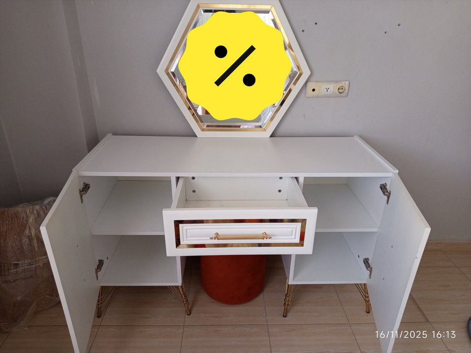 Beyaz  Altın Detaylı Ayna - Görsel 2