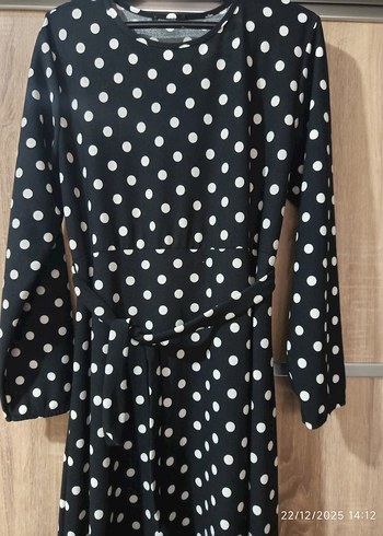 Puantiye Desenli Siyah Uzun Kollu Elbise - Görsel 2