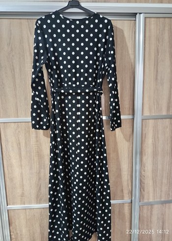 Puantiye Desenli Siyah Uzun Kollu Elbise - Görsel 3