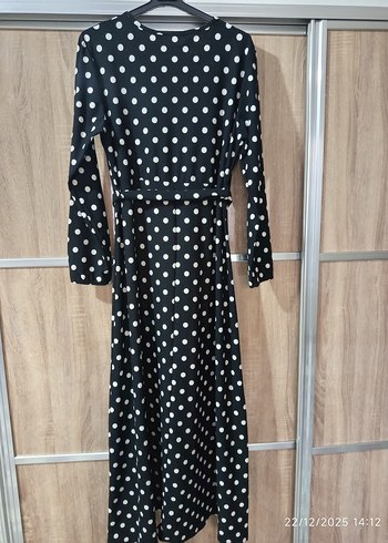 Puantiye Desenli Siyah Uzun Kollu Elbise - Görsel 4