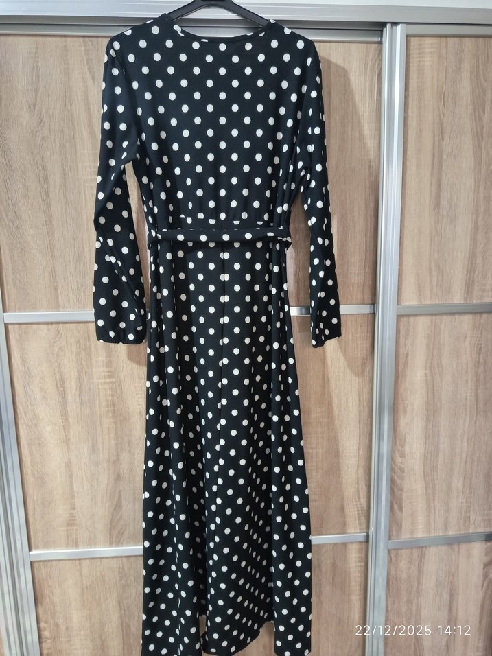 Puantiye Desenli Siyah Uzun Kollu Elbise - Görsel 4