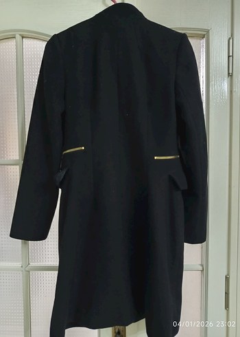 Fermuarlı Siyah Kadın Uzun Kaban - Görsel 2