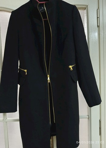 Fermuarlı Siyah Kadın Uzun Kaban - Görsel 4