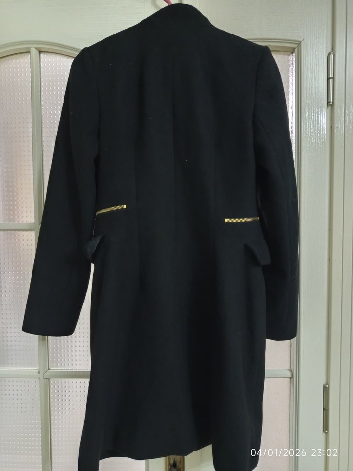 Fermuarlı Siyah Kadın Uzun Kaban - Görsel 2