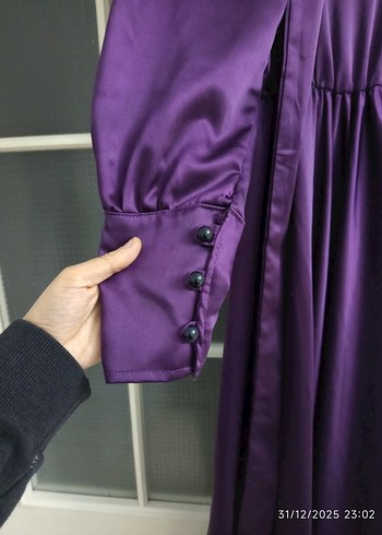 Mor Uzun Kollu Uzun Elbise - Görsel 3