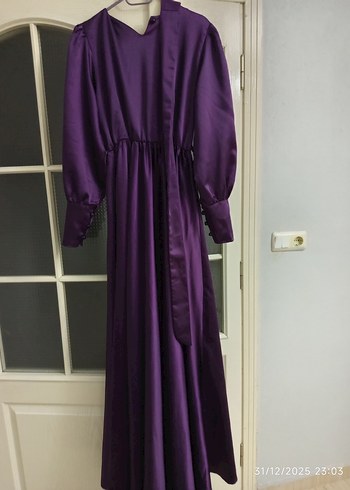 Mor Uzun Kollu Uzun Elbise - Görsel 4