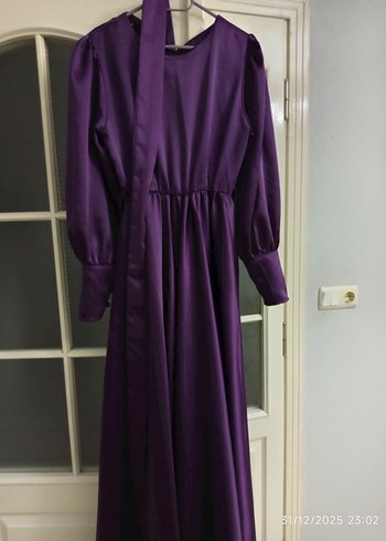 Mor Uzun Kollu Uzun Elbise - Görsel 2