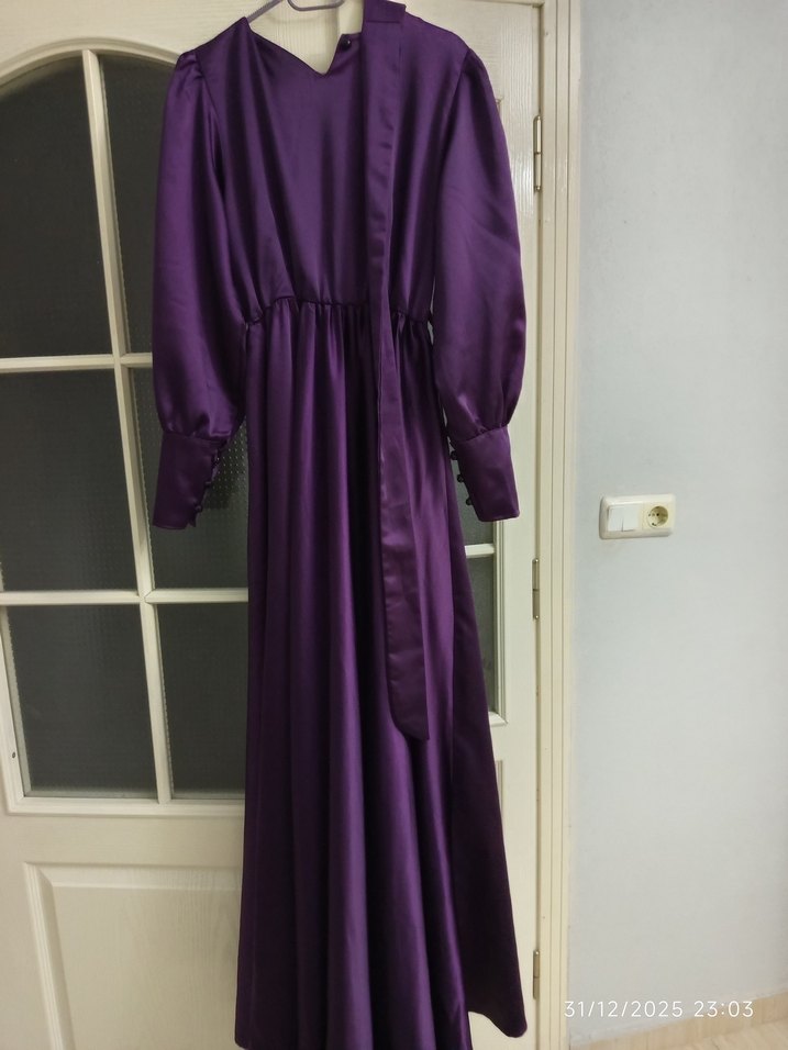 Mor Uzun Kollu Uzun Elbise - Görsel 4