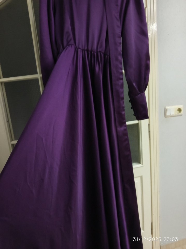 Mor Uzun Kollu Uzun Elbise - Görsel 5