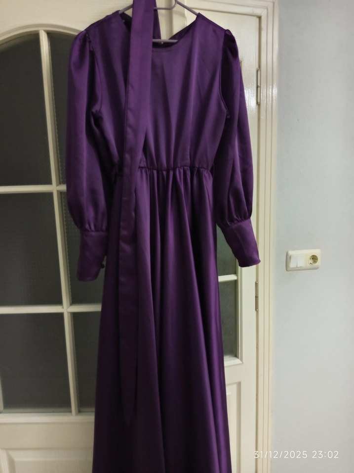 Mor Uzun Kollu Uzun Elbise - Görsel 2