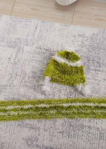 Yeşil Kürklü Örgü Çocuk Bere ve Atkı Seti - Görsel 3