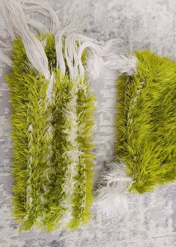 Yeşil Kürklü Örgü Çocuk Bere ve Atkı Seti - Görsel 4