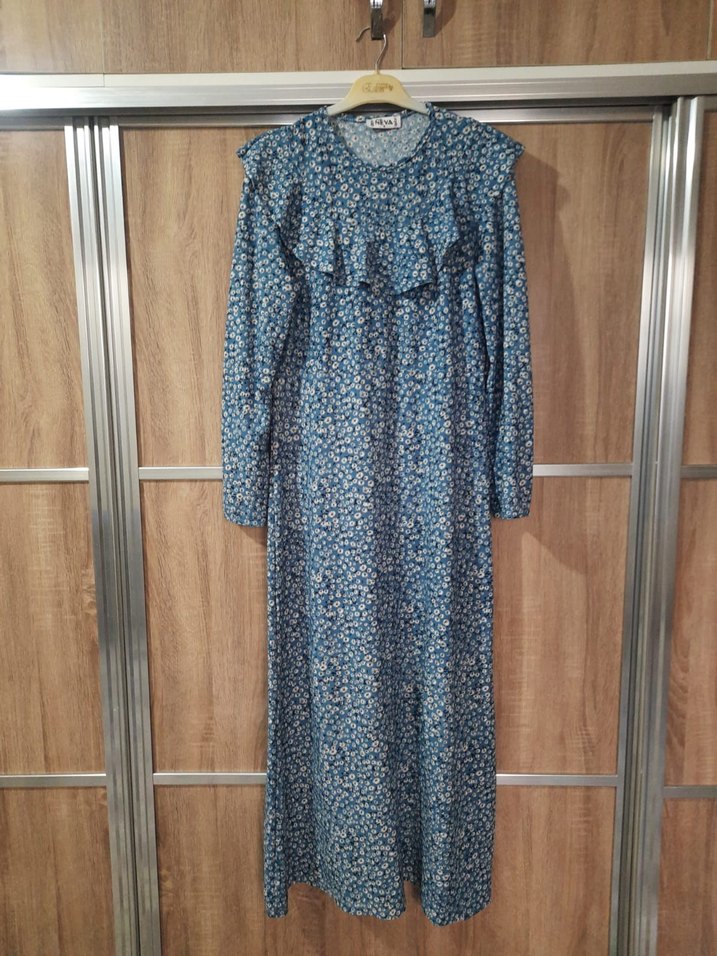 Mavi Bohem Uzun Kollu Uzun Elbise - Görsel 2