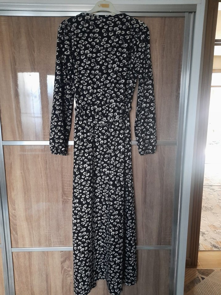 Siyah yuvarlak Yakalı Uzun Bohem Elbise - Görsel 2