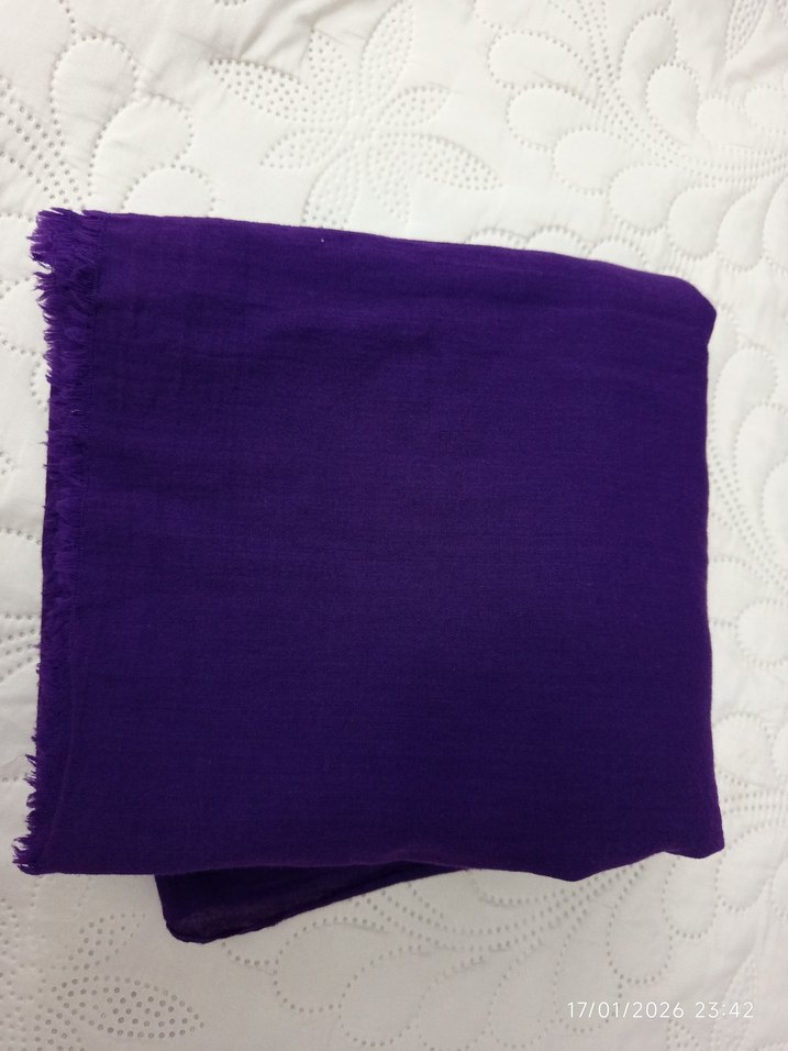 Kadın Mor keten Dokulu Şal - Görsel 3