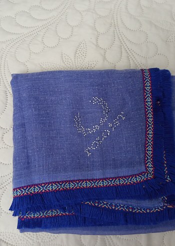 Boncuk Detaylı Mavi Bohem Kadın Şal - Görsel 2