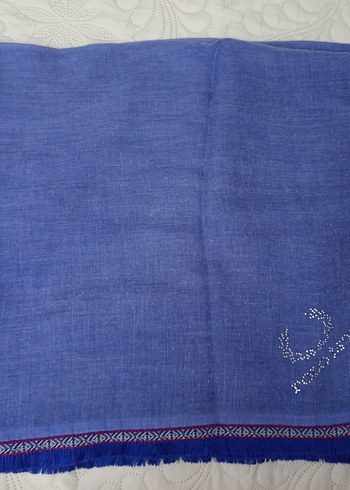 Boncuk Detaylı Mavi Bohem Kadın Şal - Görsel 4