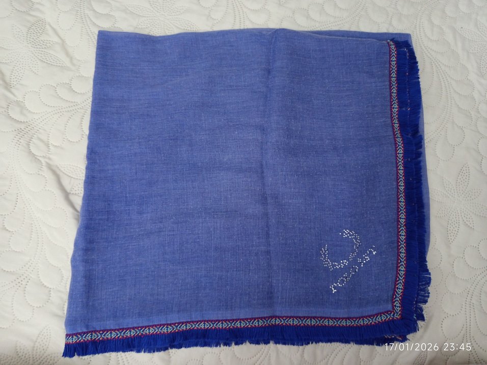 Boncuk Detaylı Mavi Bohem Kadın Şal - Görsel 4