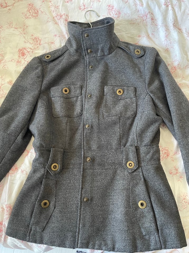 Düğmeli Gri Mango Kadın Kaban - Görsel 2