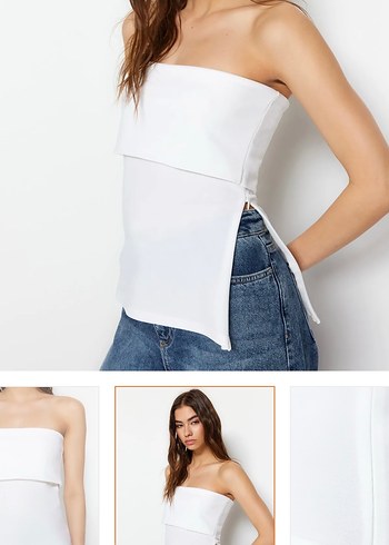 Trendyol & Milla Beyaz Straplez Denim Bluz