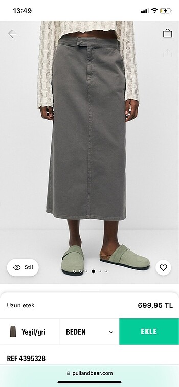 m Beden gri Renk Pullandbear yırtmaçlı kadın etek
