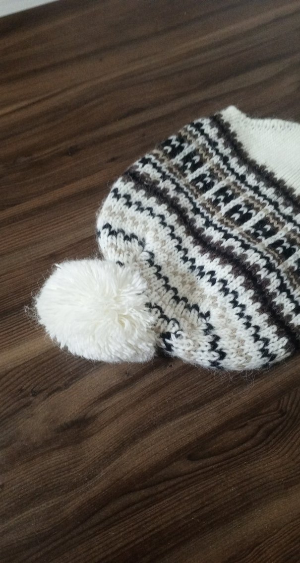 Bohem Tarzı Beyaz Gri Örgü  Bere - Görsel 3