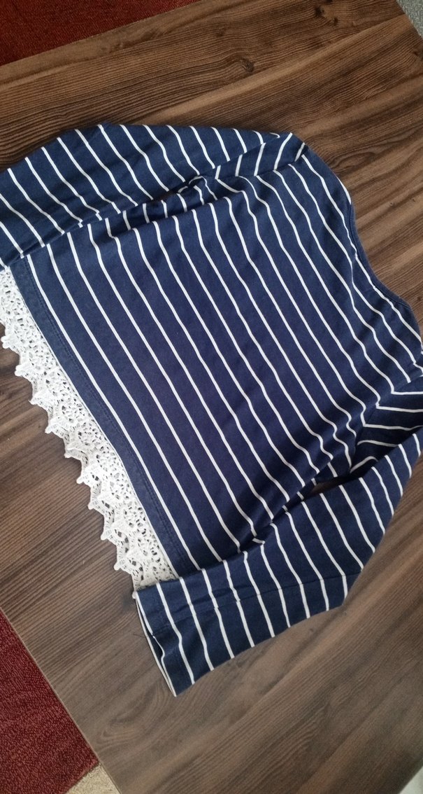 Kız Çocuk Lacivert Çizgili Dantel Detaylı Bluz - Görsel 5