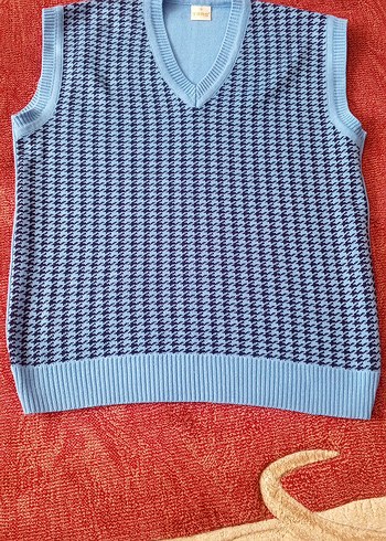 Mavi V Yaka Örgü Kadın Süveter - Görsel 2