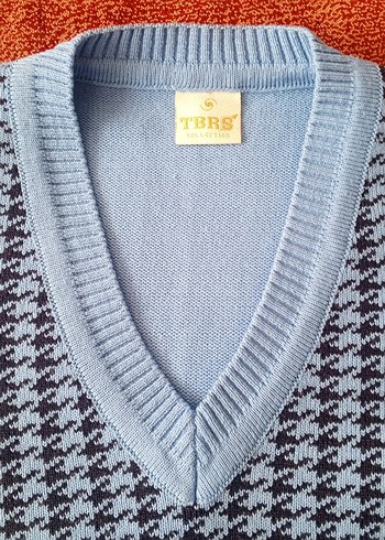 Mavi V Yaka Örgü Kadın Süveter - Görsel 3