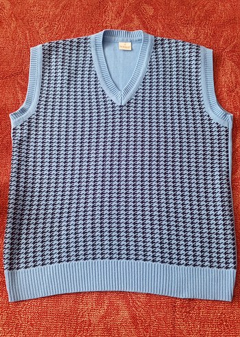 Mavi V Yaka Örgü Kadın Süveter - Görsel 5