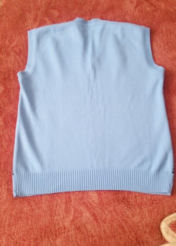 Mavi V Yaka Örgü Kadın Süveter - Görsel 4