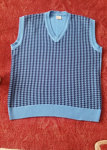 Mavi V Yaka Örgü Kadın Süveter - Görsel 6