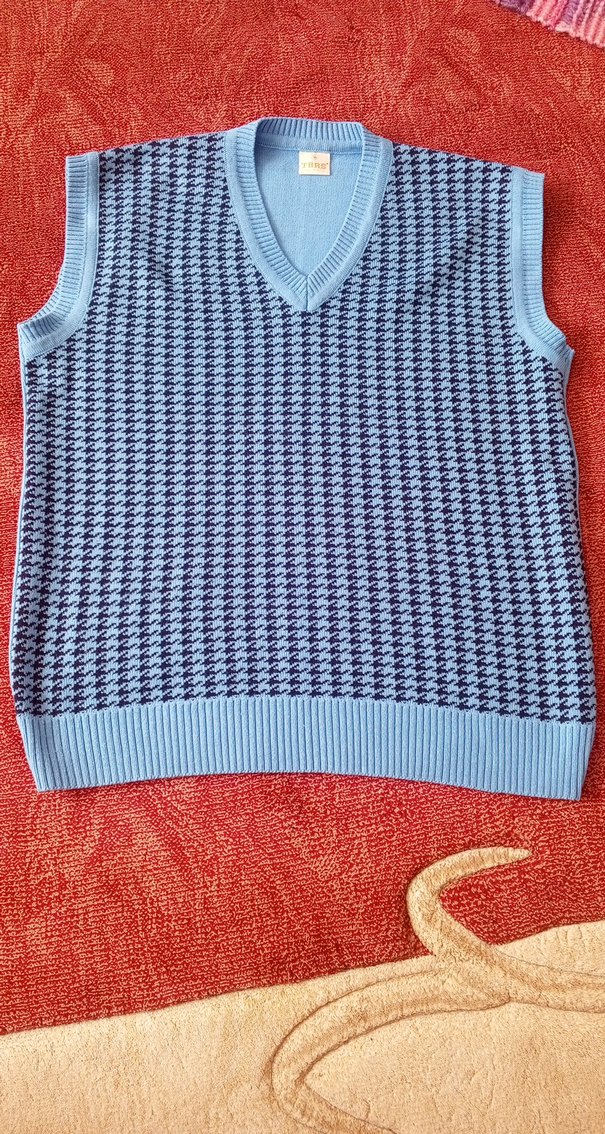 Mavi V Yaka Örgü Kadın Süveter - Görsel 2